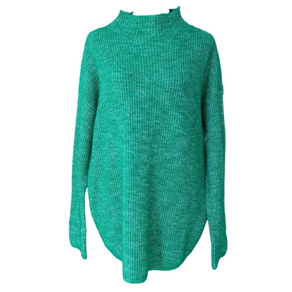 Loft Mock Neck Chunky Knit Sweater Womens XXL Green Marled Cozy Classic Capsule - Picture 1 of 9